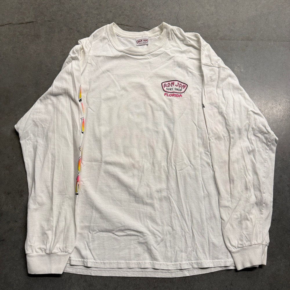 Ron Jon Surf Shop Florida Long Sleeve Graphic T-Shirt White 2XL Surfer Roses
